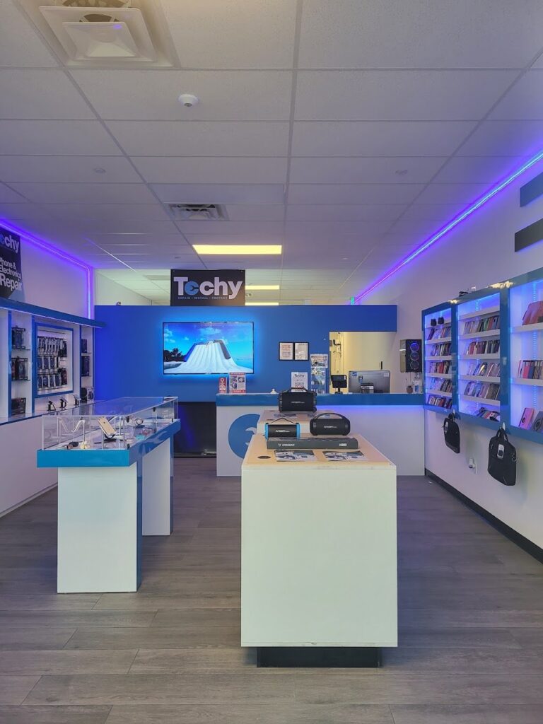 Techy Doral showroom with phones, tablets and accessories